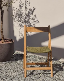 Kave Home Vouwstoel Dandara Massief Acaciahout Groen Touw
