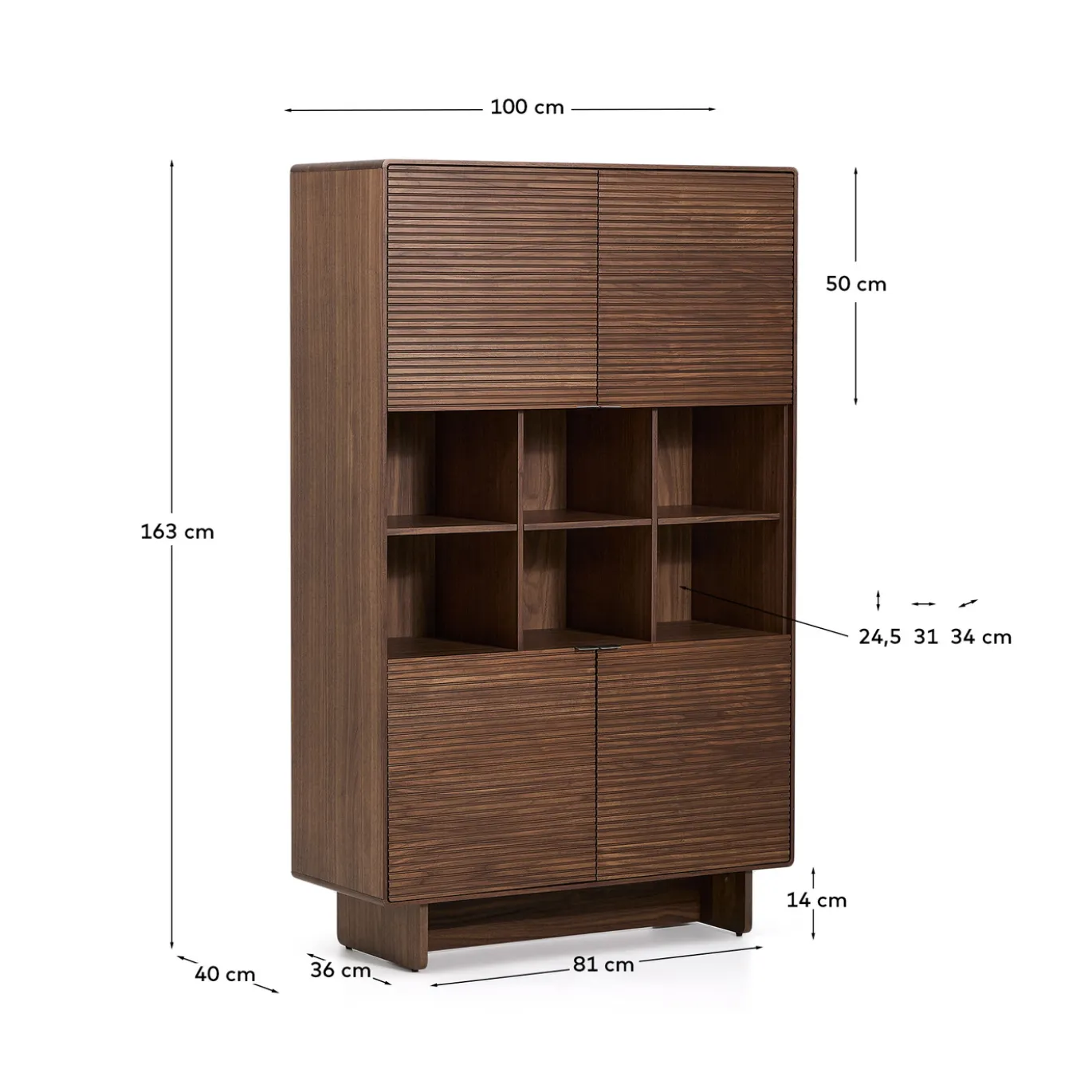Kave Home Wandkast Norlen met 4 Deuren Walnootfineer 100x163cm