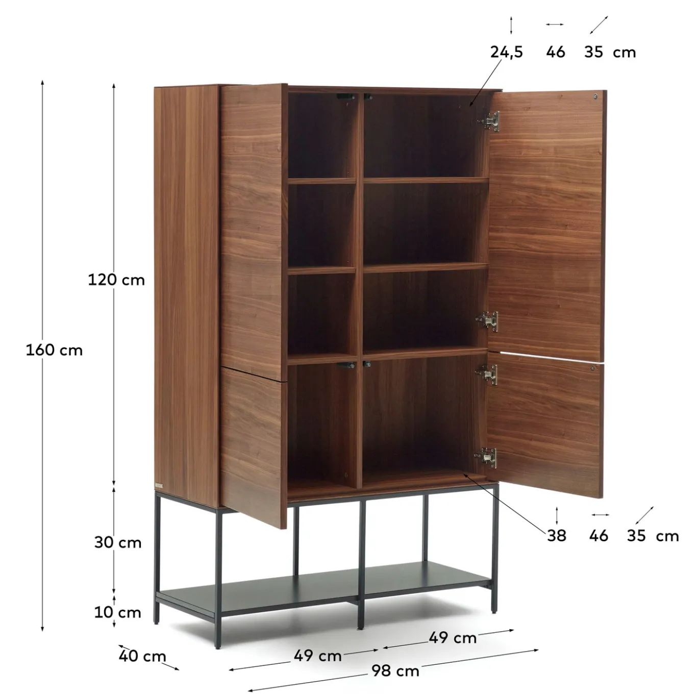 Kave Home Wandkast Vedrana 4-deurs Walnoot 97,5x160cm