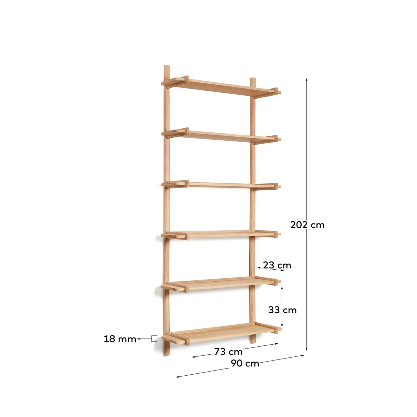 Kave Home Wandrek Modulair Sitra 6 Planken Eikenhout 90cm