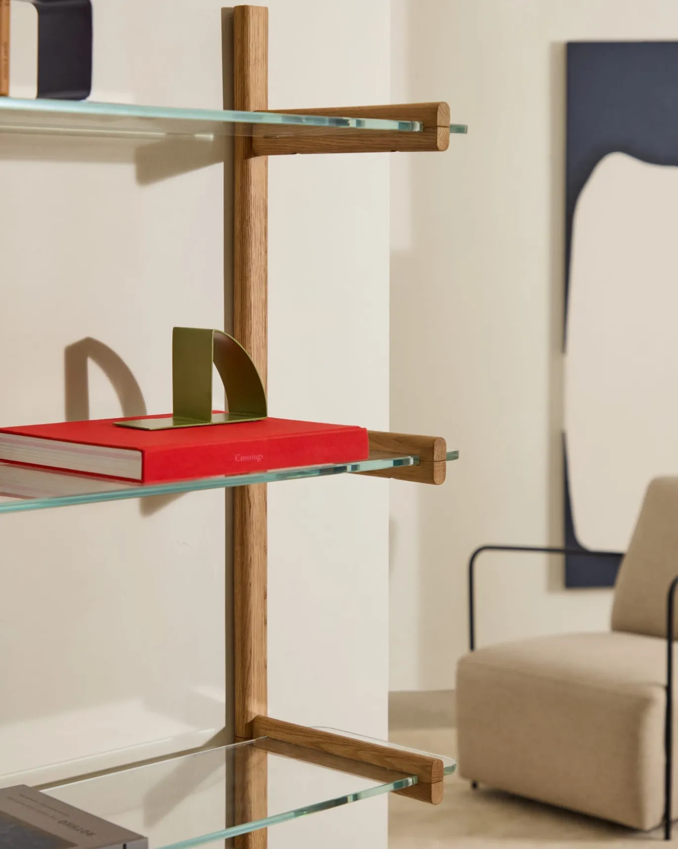 Kave Home Wandrek Sitra Modulair 3-glazen Planken Eikenhout 90cm
