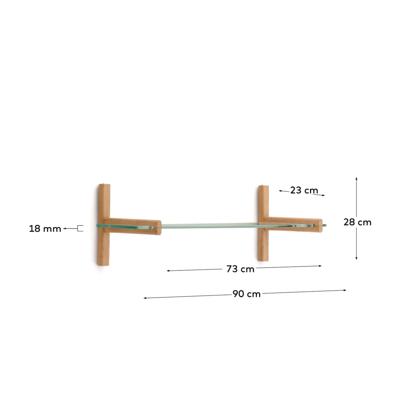 Kave Home Wandrek Sitra Modulair 1-glazen Plank Eikenhout 90cm