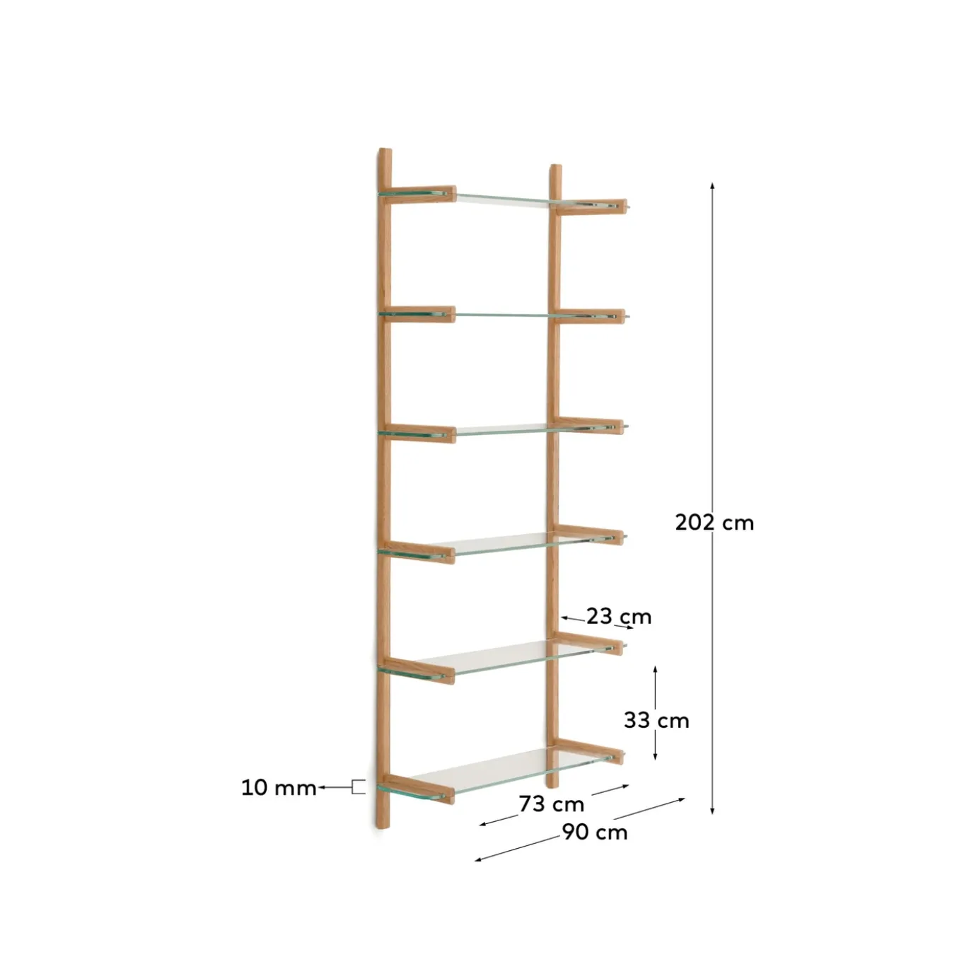 Kave Home Wandrek Sitra Modulair 6-glazen Planken Eikenhout 90cm