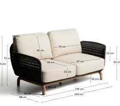 Kave Home 2-Zitsbank Alipa Acaciahout Grafiet/Beige 165cm