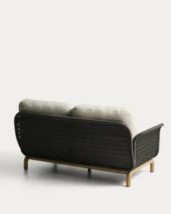 Kave Home 2-Zitsbank Alipa Acaciahout Grafiet/Beige 165cm