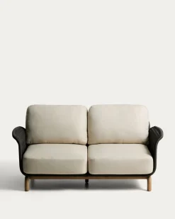 Kave Home 2-Zitsbank Alipa Acaciahout Grafiet/Beige 165cm