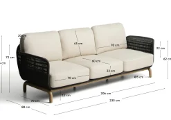Kave Home 3-Zitsbank Alipa Acaciahout Grafiet/Beige 235cm