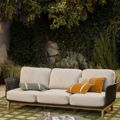 Kave Home 3-Zitsbank Alipa Acaciahout Grafiet/Beige 235cm