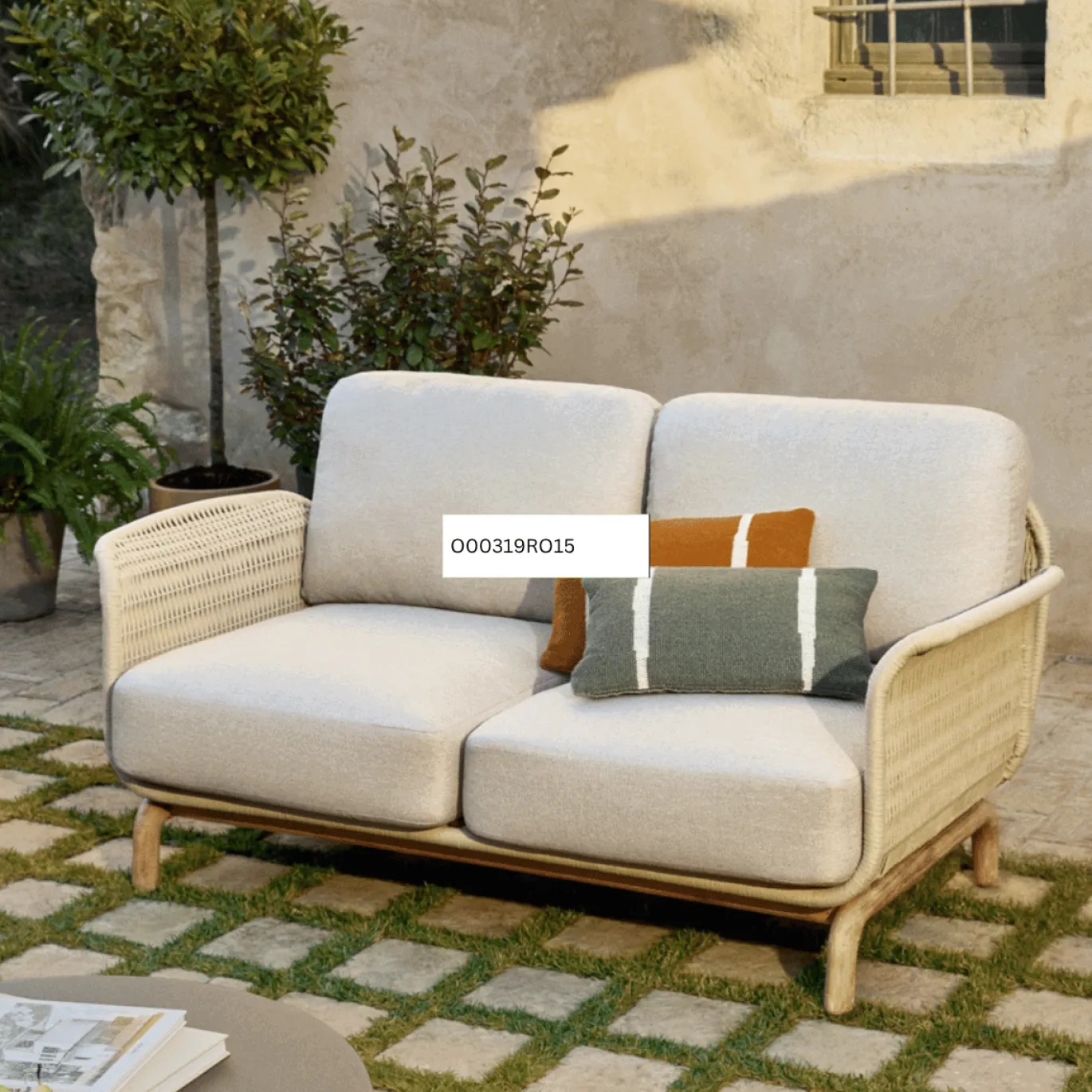 Kave Home 2-Zitsbank Alipa Acaciahout Beige 165cm