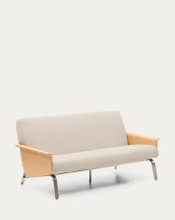 Kave Home 2-zitsbank Amsen Beige Eiken Multiplex en Geborsteld RVS 150cm