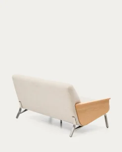 Kave Home 2-zitsbank Amsen Beige Eiken Multiplex en Geborsteld RVS 150cm