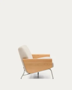 Kave Home 2-zitsbank Amsen Beige Eiken Multiplex en Geborsteld RVS 150cm