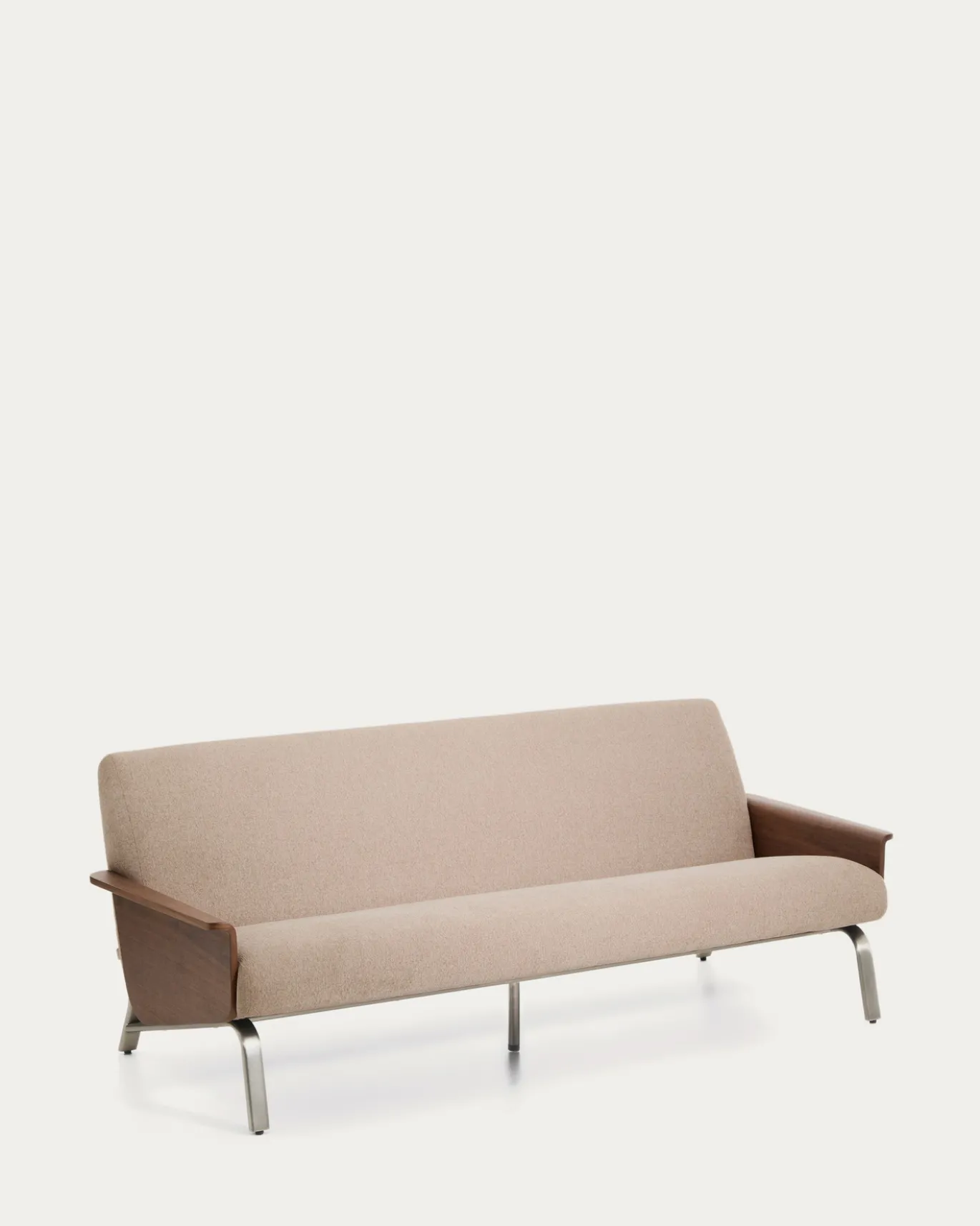 Kave Home 3-zitsbank Amsen Lichtbruin Walnoot Multiplex en Geborsteld RVS 190cm