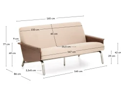 Kave Home 2-zitsbank Amsen Lichtbruin Walnoot Multiplex en Geborsteld RVS 150cm