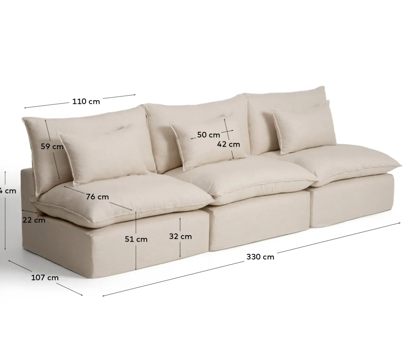 Kave Home 5-Zitsbank Anarela Linnen Beige