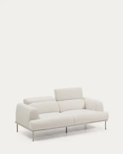 Kave Home 2-zitsbank Aurum Ecru Chenille En Matbeige Metaal 214cm