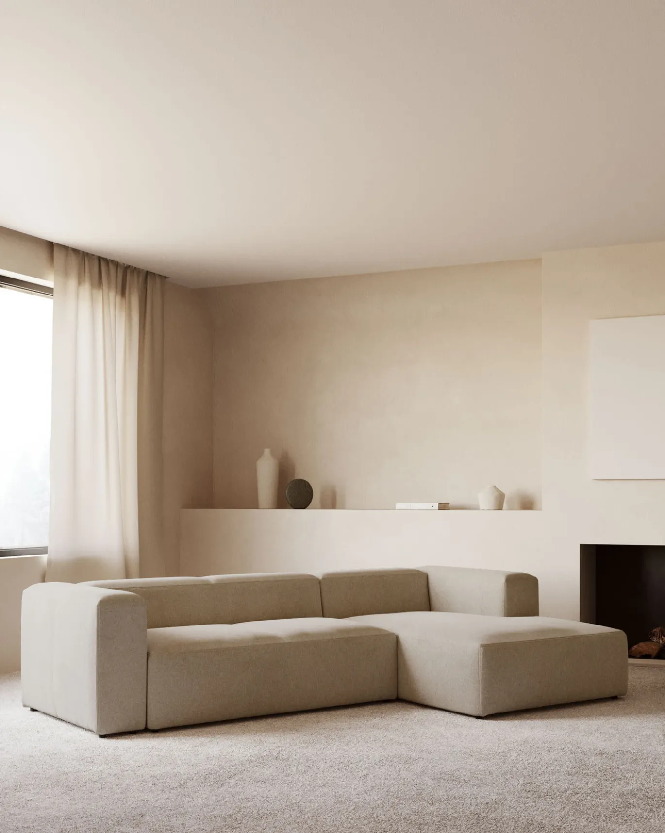 Kave Home 3-zitsbank Blok Beige Ecru Chaise Longue Rechts 300cm