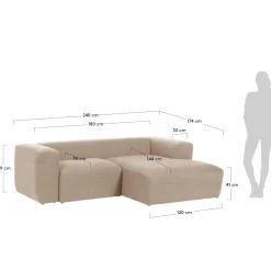 Kave Home 2-zitsbank Blok Beige Ecru Chaise Longue Rechts 240cm