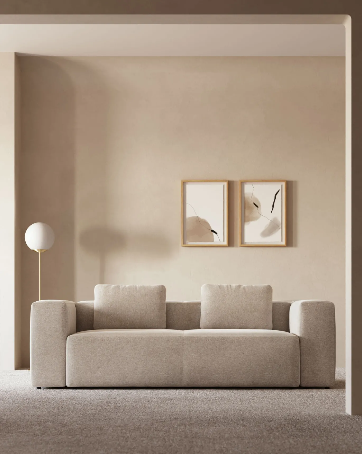 Kave Home 3-zitsbank Blok Beige Ecru 240cm