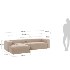 Kave Home 4-zitsbank Blok Beige Ecru Chaise Longue Links 330cm