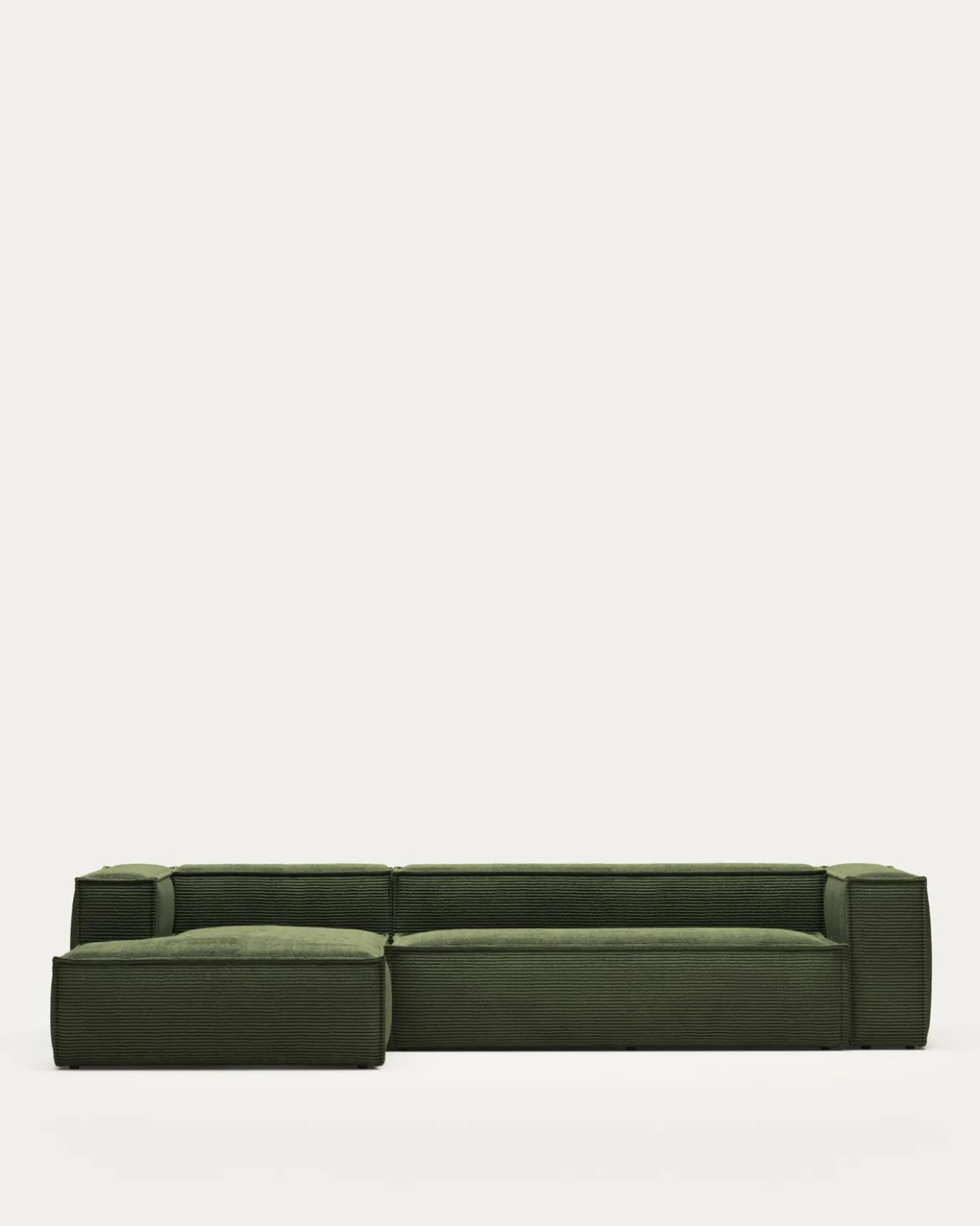 Kave Home 4-zitsbank Blok Chaise Longue Links Groen Ribstof 330cm