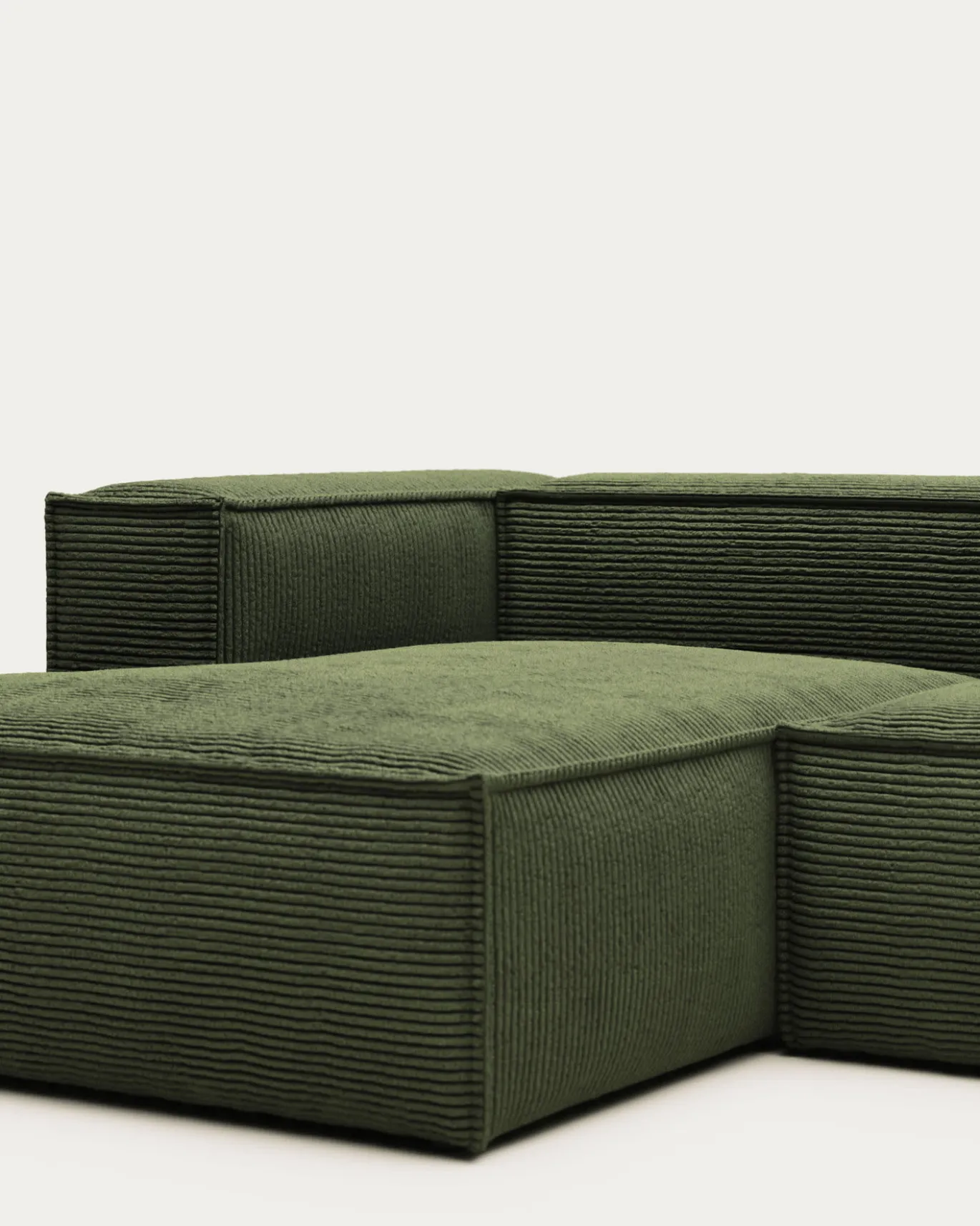 Kave Home 4-zitsbank Blok Chaise Longue Links Groen Ribstof 330cm