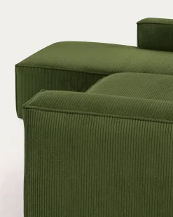 Kave Home 4-zitsbank Blok Chaise Longue Links Groen Ribstof 330cm