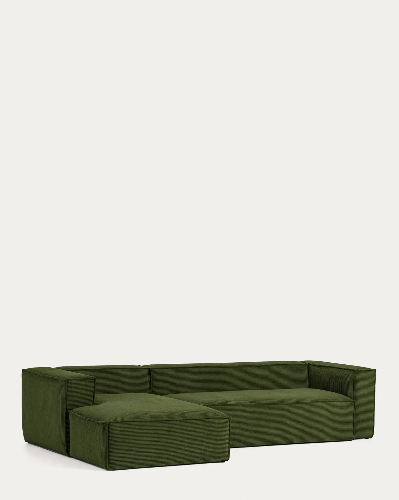 Kave Home 4-zitsbank Blok Chaise Longue Links Groen Ribstof 330cm