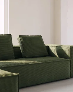 Kave Home 4-zitsbank Blok Chaise Longue Links Groen Ribstof 330cm