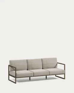 Kave Home 3-zitsbank Comova Outdoor Lichtgrijs en Groen Aluminium 222cm
