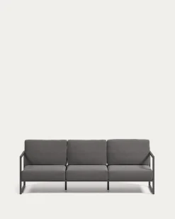 Kave Home 3-zitsbank Comova Outdoor Donkergrijs en Zwart Aluminium 222cm