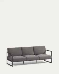 Kave Home 3-zitsbank Comova Outdoor Donkergrijs en Zwart Aluminium 222cm