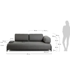 Kave Home 3-zitsbank Compo Donkergrijs Klein Dienblad 232cm
