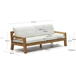 Kave Home 3-zitsbank Forcanera Massief Teakhout 211cm