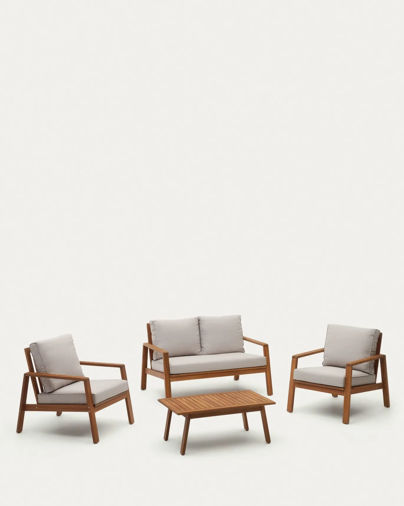Kave Home 2-zitsbank Frares met 2 Fauteuils en Salontafel Acaciahout