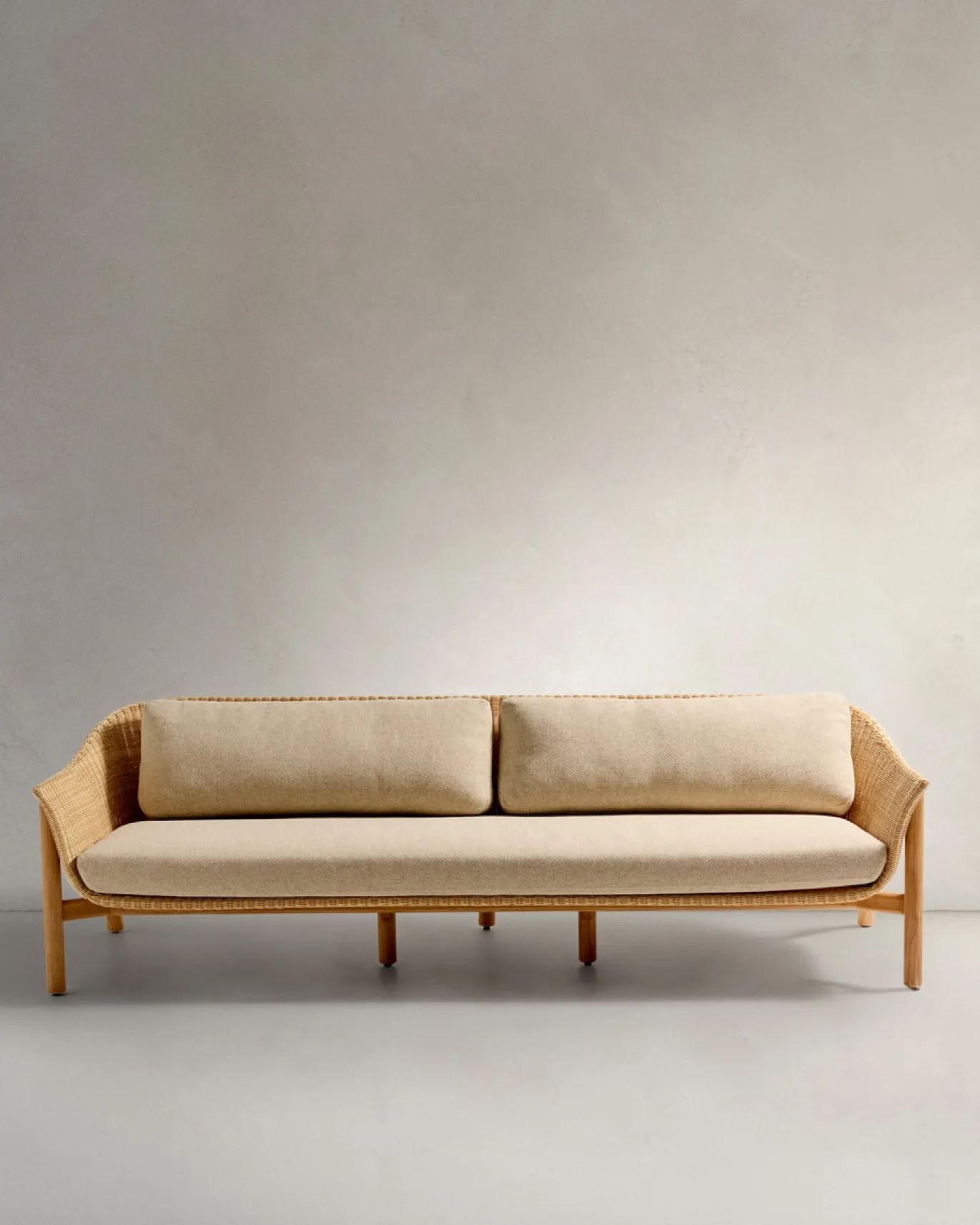 Kave Home 3-zitsbank Galea Teakhout en Rotan 223cm