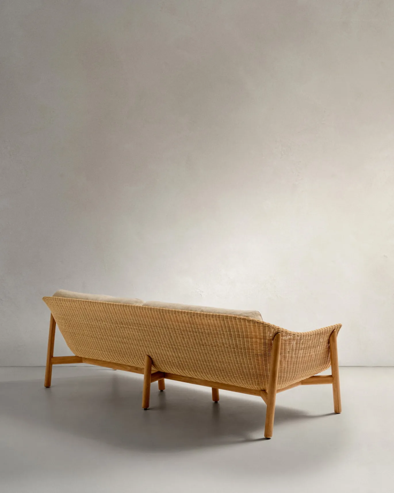 Kave Home 3-zitsbank Galea Teakhout en Rotan 223cm
