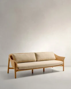 Kave Home 3-zitsbank Galea Teakhout en Rotan 223cm