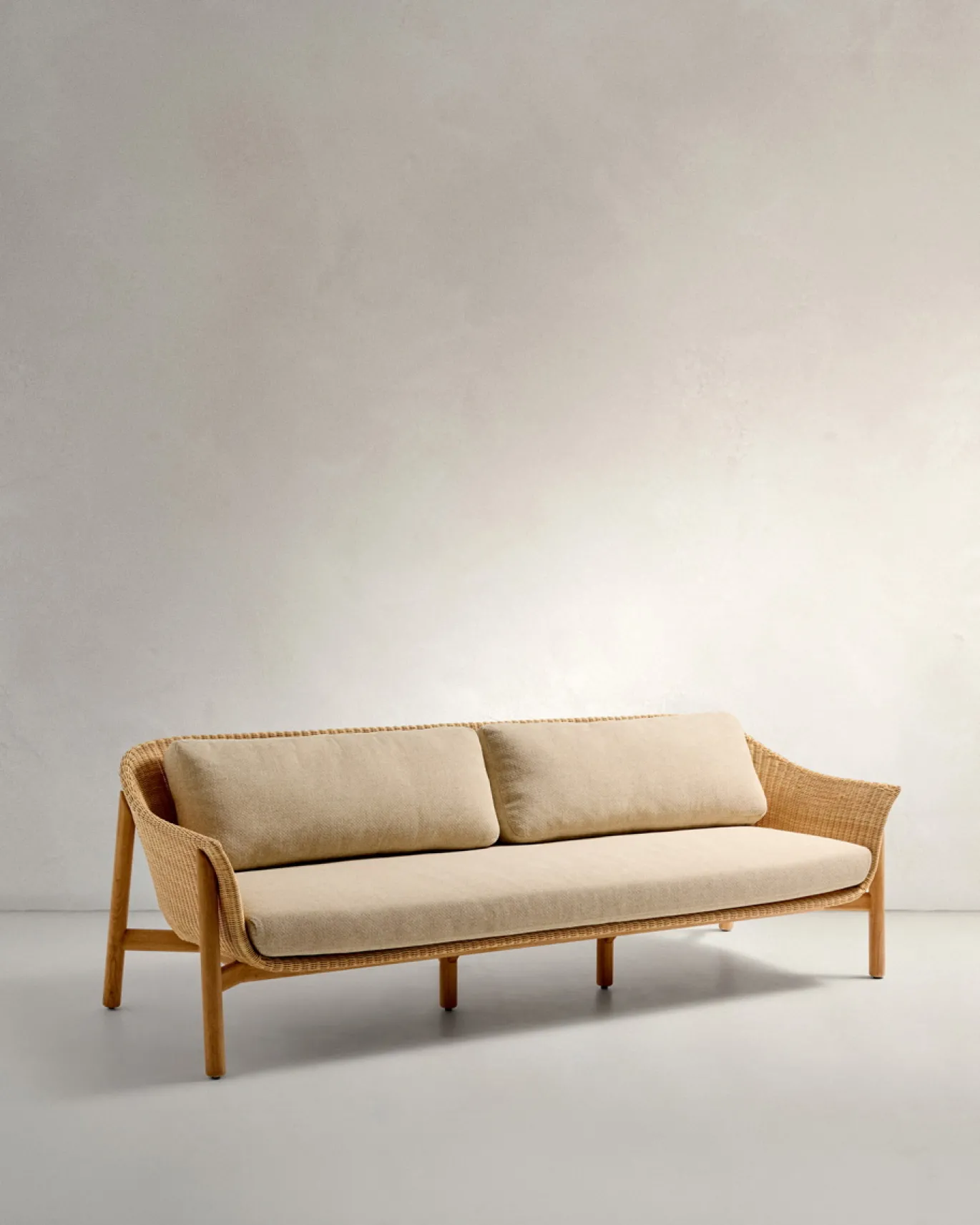 Kave Home 3-zitsbank Galea Teakhout en Rotan 223cm