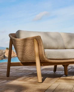 Kave Home 3-zitsbank Galea Teakhout en Rotan 223cm