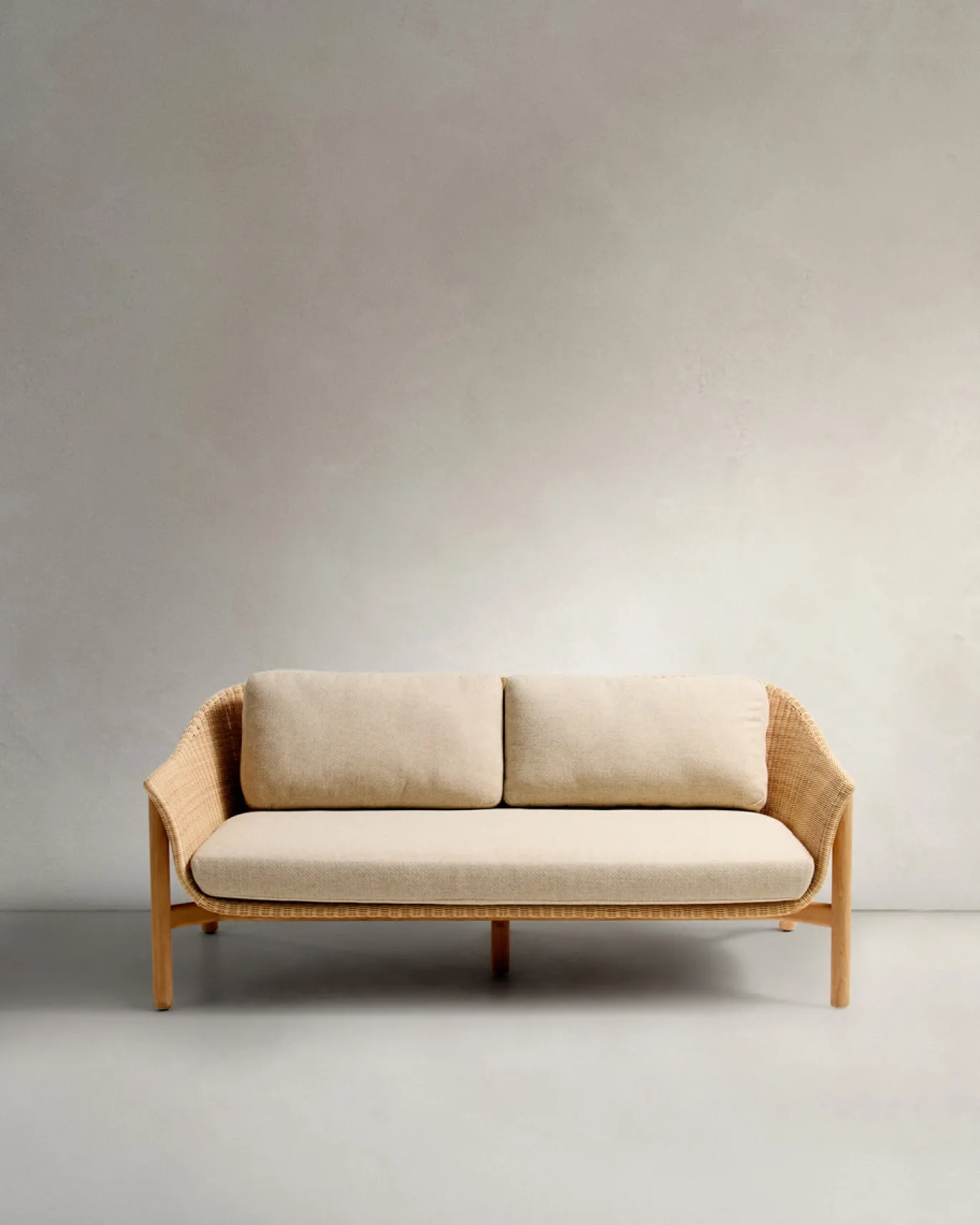 Kave Home 2-zitsbank Galea Teakhout en Rotan 170,5cm