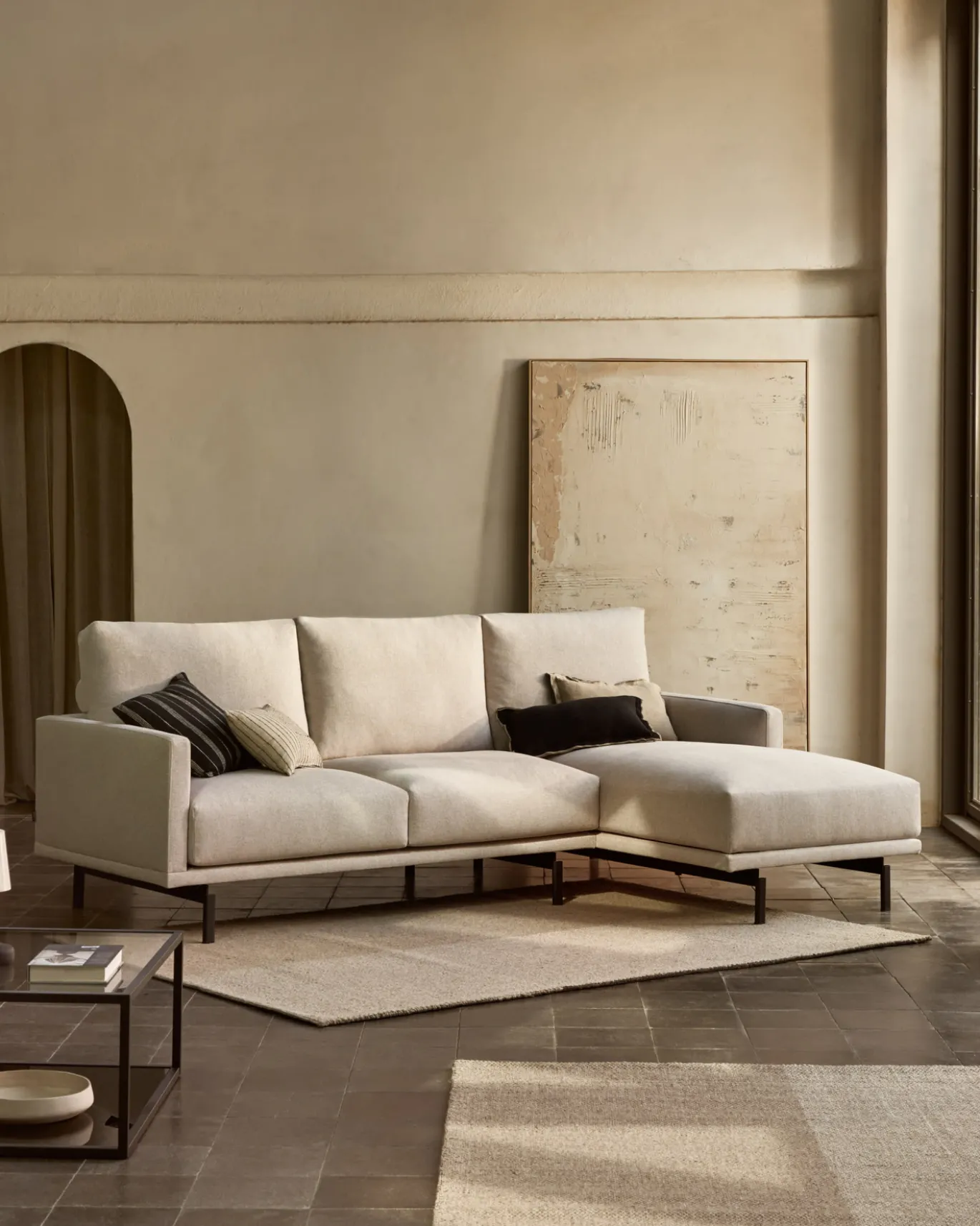 Kave Home 3-zitsbank Galene Beige Rechts Chaise Longue 254cm