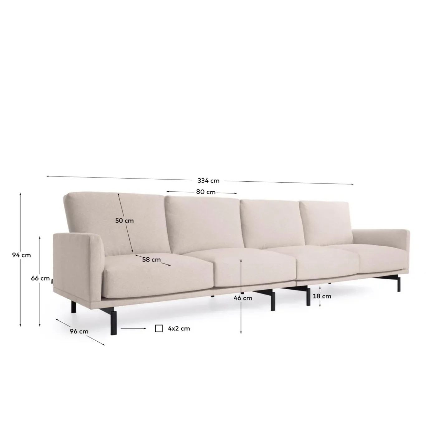 Kave Home 4-zitsbank Galene Beige 334cm