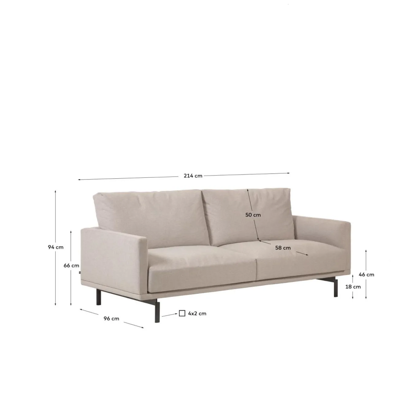 Kave Home 3-zitsbank Galene Beige 214cm
