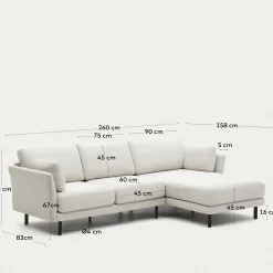 Kave Home 3-zitsbank Gilma Parel Chenille Links/rechts Chaise Longue Zwart 261cm