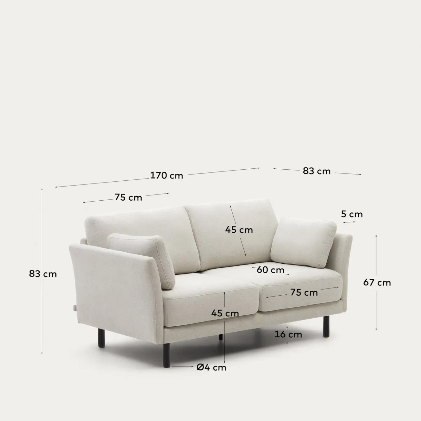 Kave Home 2-zits Bank Gilma Parel Chenille Zwart 170cm