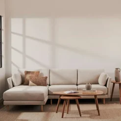 Kave Home 3-zitsbank Gilma Parel Chenille Links/rechts Chaise Longue Naturel 261cm