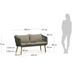 Kave Home 2-zitsbank Inti Groen + Draadstoelen Set van 2