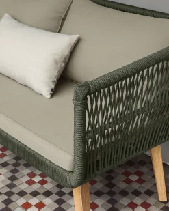 Kave Home 2-zitsbank Inti Groen + Draadstoelen Set van 2