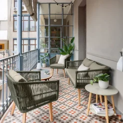 Kave Home 2-zitsbank Inti Groen + Draadstoelen Set van 2